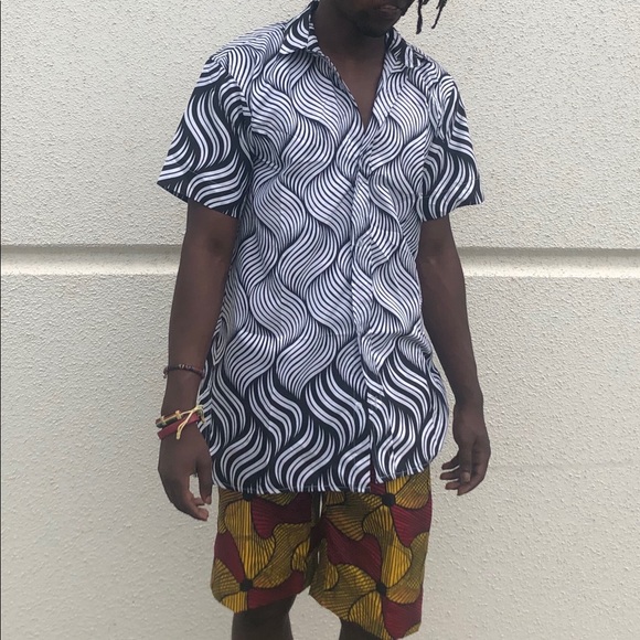 African Ankara men white and black shirt - Picture 3 of 5